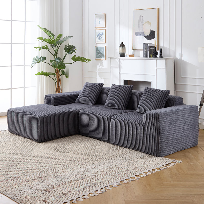 Dark Grey Modular Sectional With Versatile Chaise And Deep Seating Option 3 Upholstered Seats Relaxing