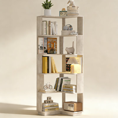 Corner Book Shelf, 6 Tier Corner Bookshelf Etagere Bookcase With Baffle,  L Shaped Bookcase With Display Shelf Stand For Home Office, Living Room, Bedroom