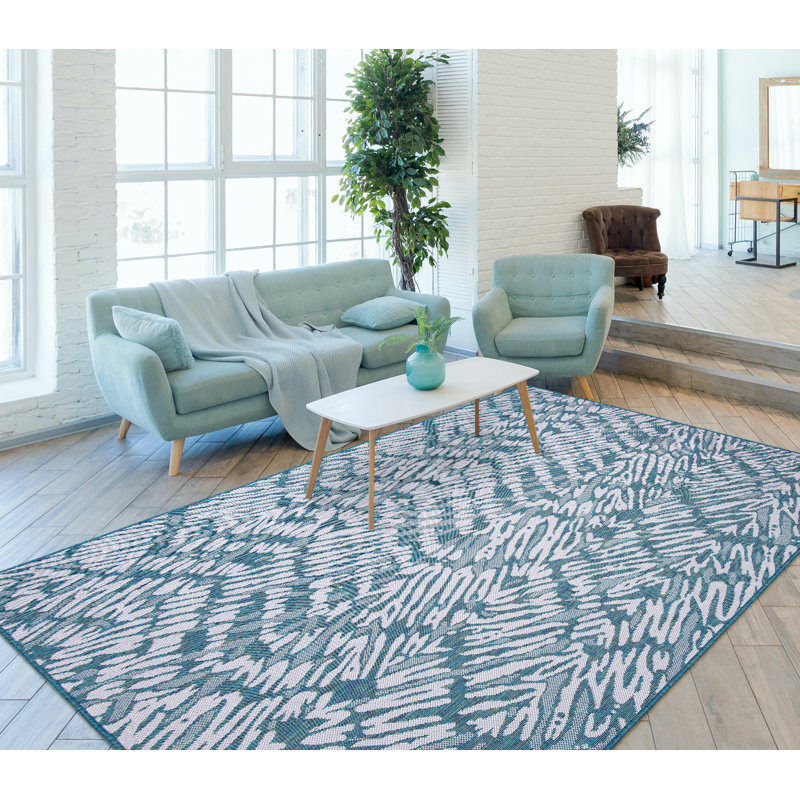 Tapis bleu sarcelle abstrait intérieur / extérieur Abstract, Rectangle 8 pi x 10 pi