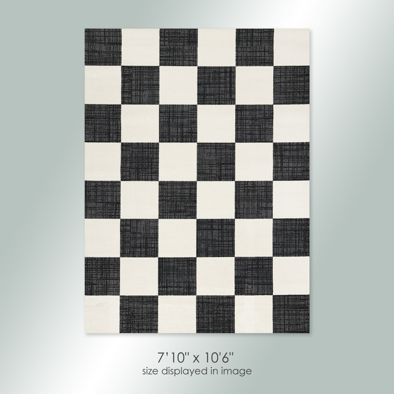 Wum Collection Black/White Checkerboard Area Rug, Rectangle 7'10" x 10'6", Black/White