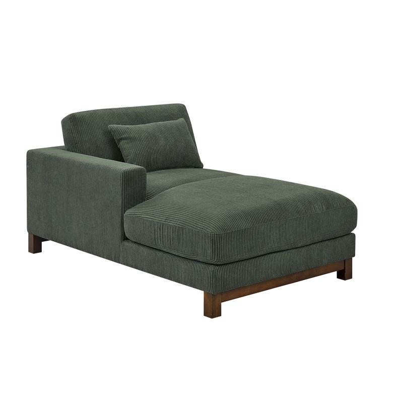 Chaise longue rembourrée Jadda, Accoudoir à gauche (vu de face), Velours côtelé vert foncé