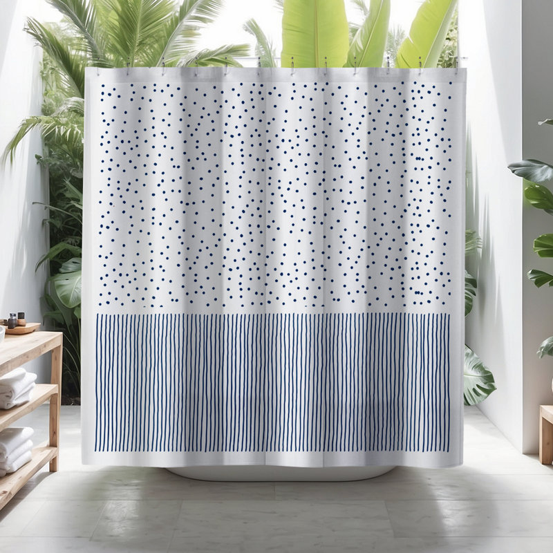 Winthrop Minimalist Lines Shower Curtain, Navy Blue