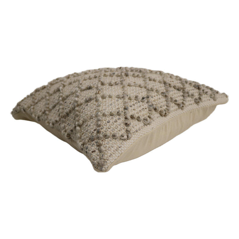Nancy Beige Wool and Cotton Textured Throw Pillow