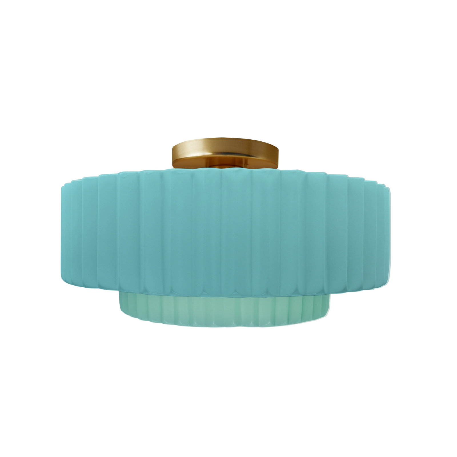 Single Light Ceramic LED Semi Flush Mount, 7.25" H x 14.5" W x 14.5" D, Reflecting Pool, Brushed Brass