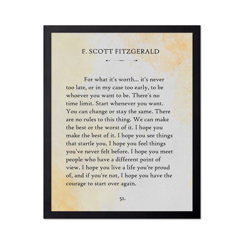 F. Scott Fitzgerald - Pour ce qu'il vaut, H 08 po x l 10 po, Affiche, Sans cadre