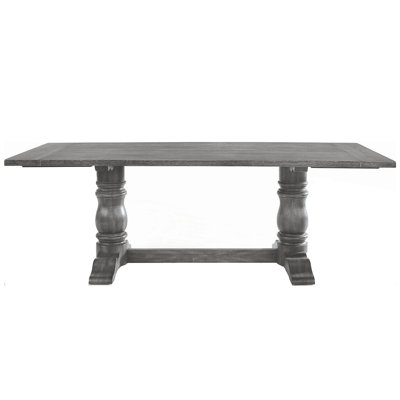 Table rectangulaire à tréteaux avec piédestal double tourné, gris vieilli