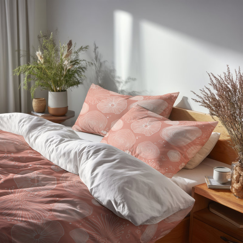 Ensemble de housse de couette et coussin décoratif Coastal Bedding of 3 - Abstract Coral Beach Seashell