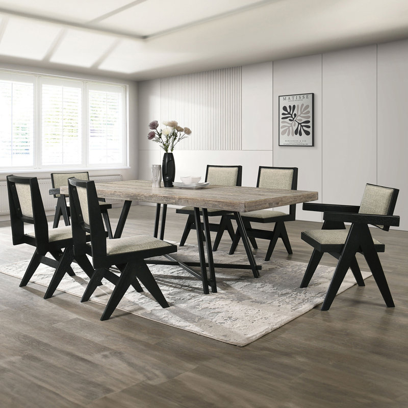 Rectangular Wooden Dining Set , Black, Black/Brown