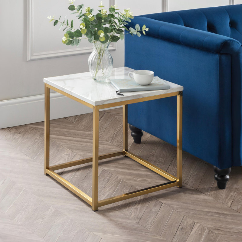 Rumi Frame End Table, White, Gold