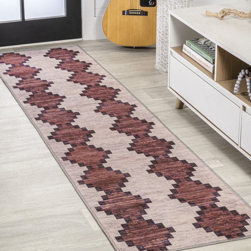 Tapis rouge / ivoire Zed Modern Trellis Kilim, Tapis de couloir 2 pi x 8 pi