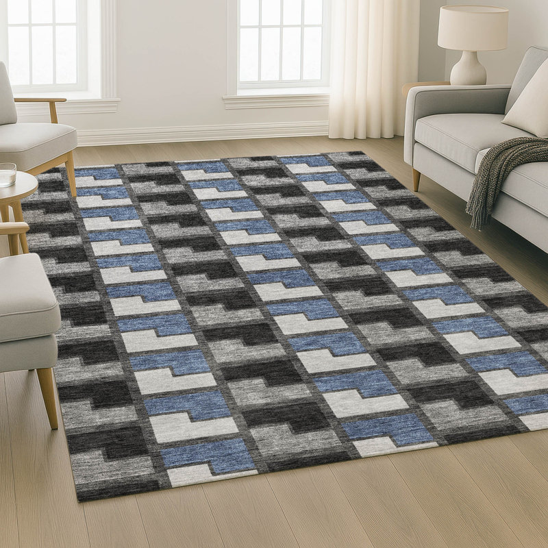 Premium Machine Washable Mayfield AMF2417 Geometric Rug, 10' x 14', Black