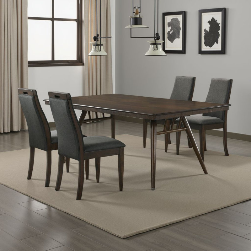 Ensemble de table et chaises de salle à manger Oss, tablier cannelé, gris, brun noyer, 5