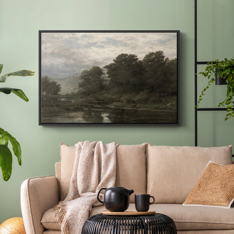 Paysage rétro - Toile tendue avec châssis encadré, Noir, H 27 po x l 41 po