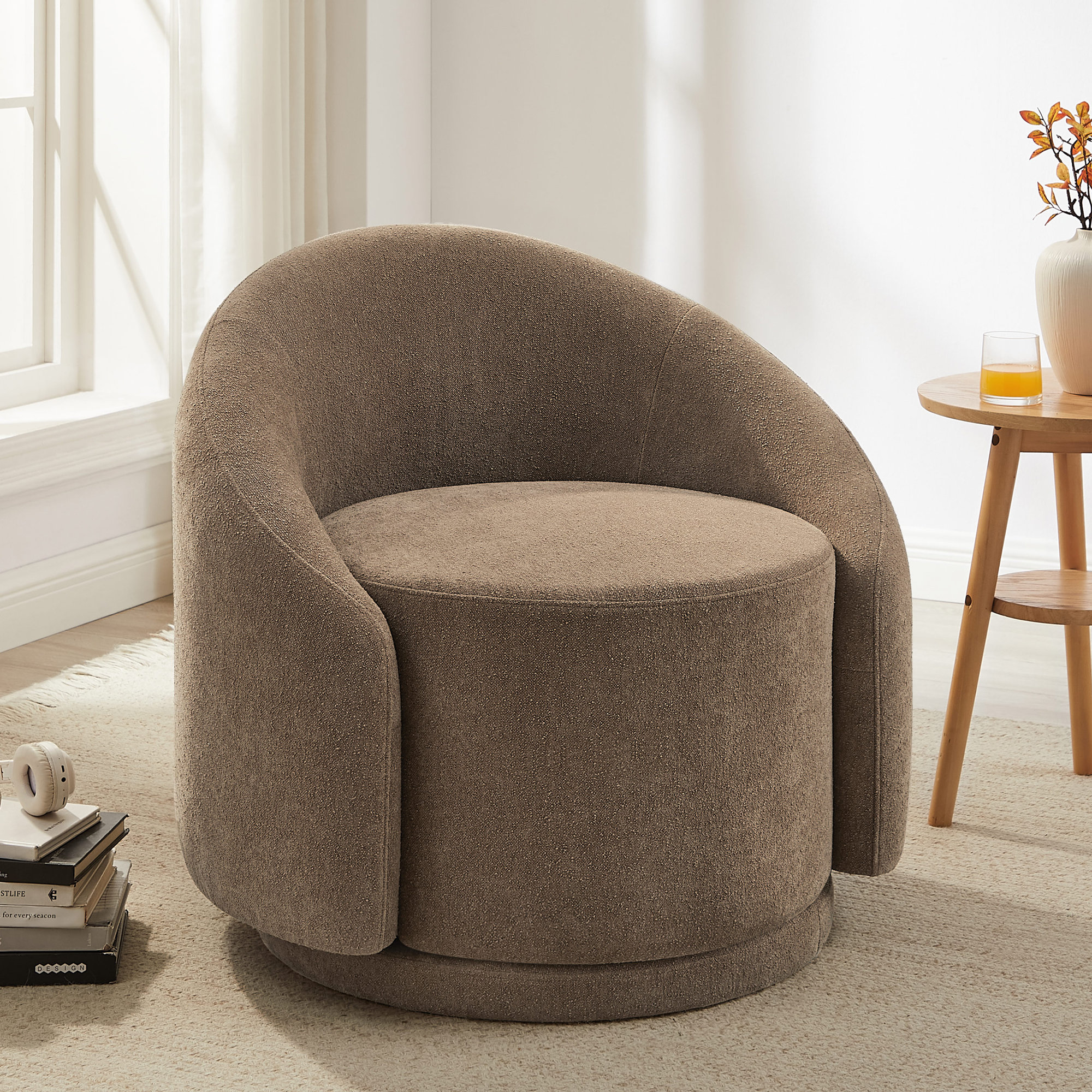 Pasadena Upholstered Swivel Accent Chair, Chocolate
