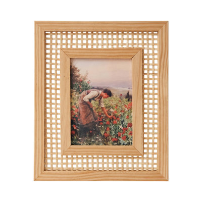 Natural Rattan Woven Picture Frame, Solid Wood Boho Photo Frame for Tabletop & Wall Display, Handwoven Farmhouse Decor, 4 Sizes Available
