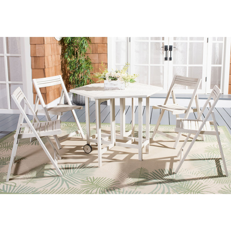 Lagarde 4 - Person Acacia Wood Patio Dining Set with, White