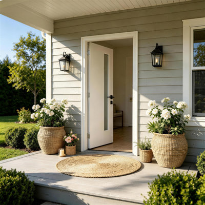 36" X 80" Modern Fiberglass Front Entry Door With Privacy Glass, Prehung Exterior Door With PVC Frame & Brickmould, Inswing