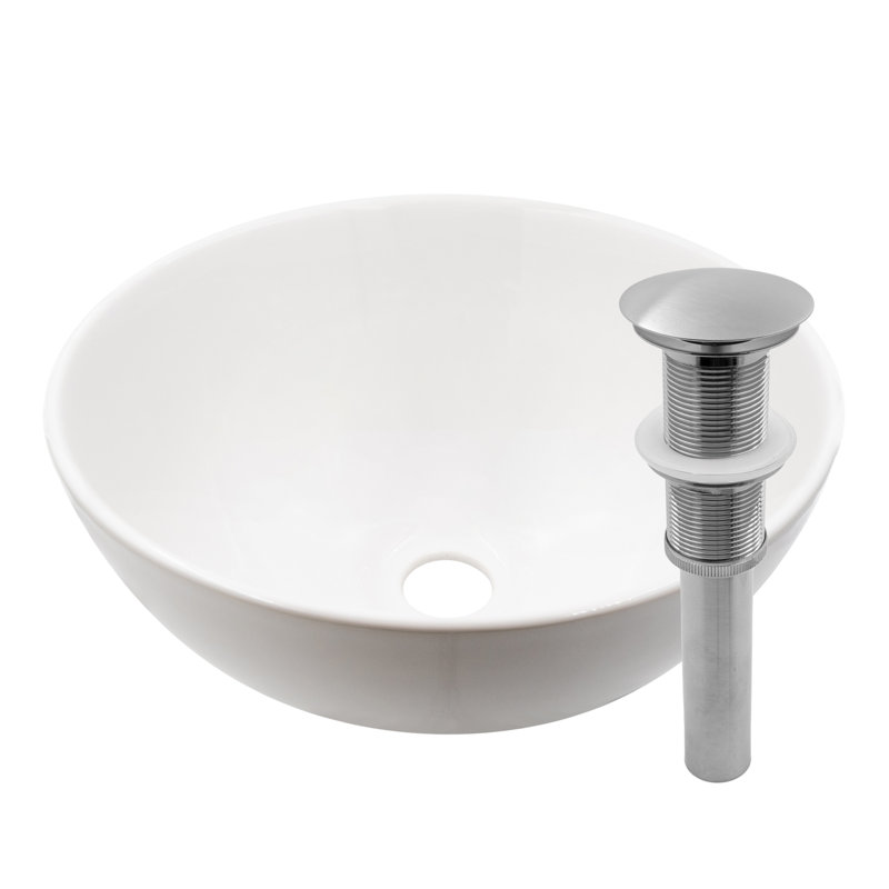 Novatto 12.63'' Porcelain Circular Bathroom Sink, Brushed Nickel