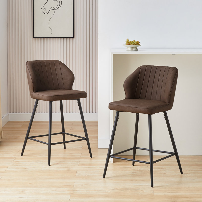 Konate Upholstered Counter Stool with Metal Frame, Brown