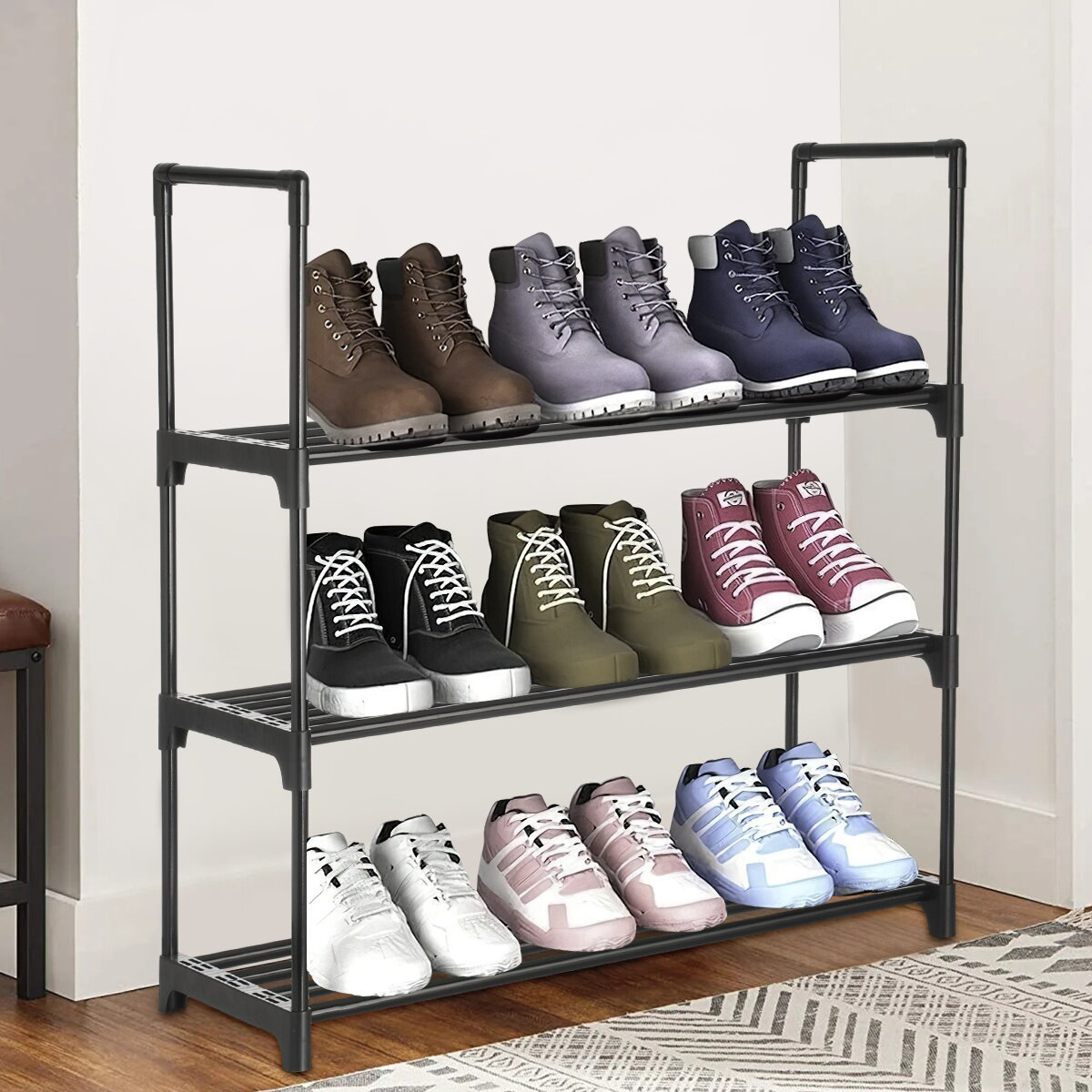 Rebrilliant 3-Tier Fabric Shoe Rack, Shoe Shelf Storage Organizer Free ...