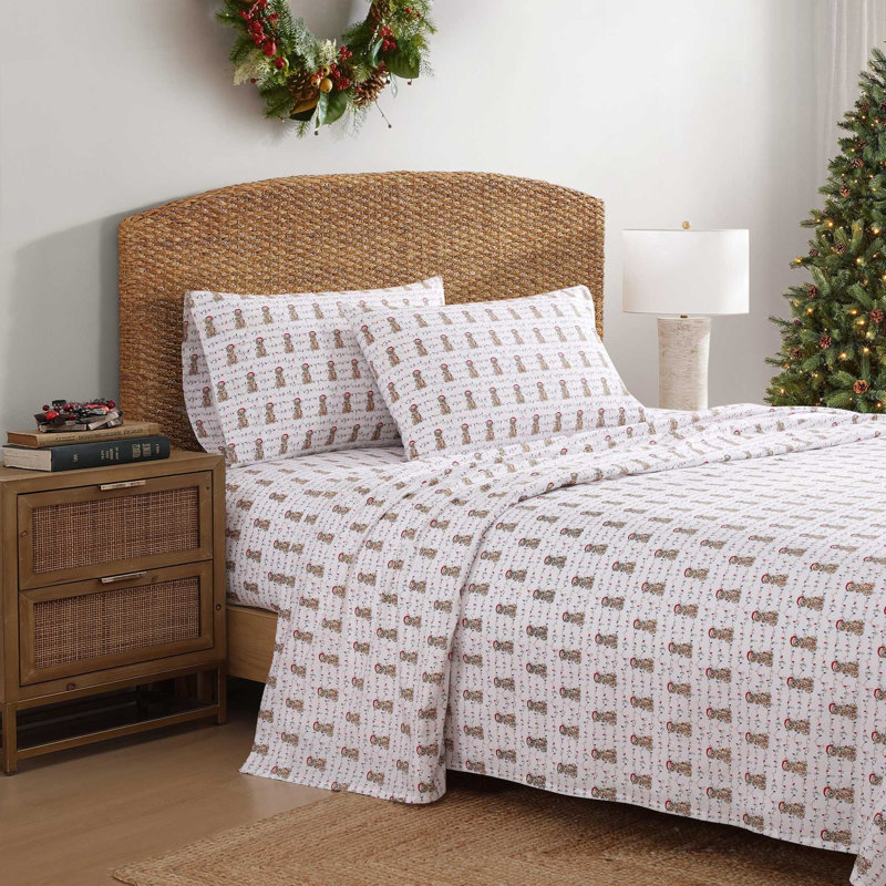 Tommy Bahama Printed Percale Cotton Sheet Set, King Sheet Set with 2 Pillowcases, Pink Christmas Dogs