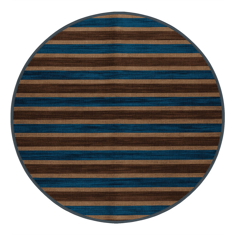 Tapis brun à rayures horizontales lavable à la machine, Rond 4 pi