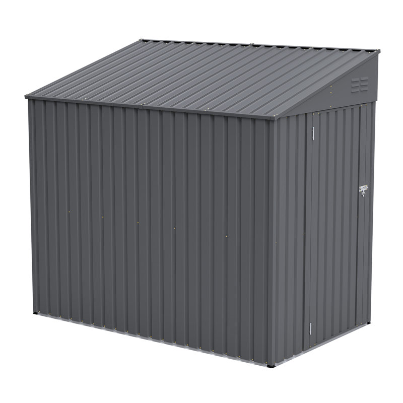 4X7 Ft. Metal Lean-To Storage Shed Outdoor Tool Room With Door Lock And Foundation Kit Included