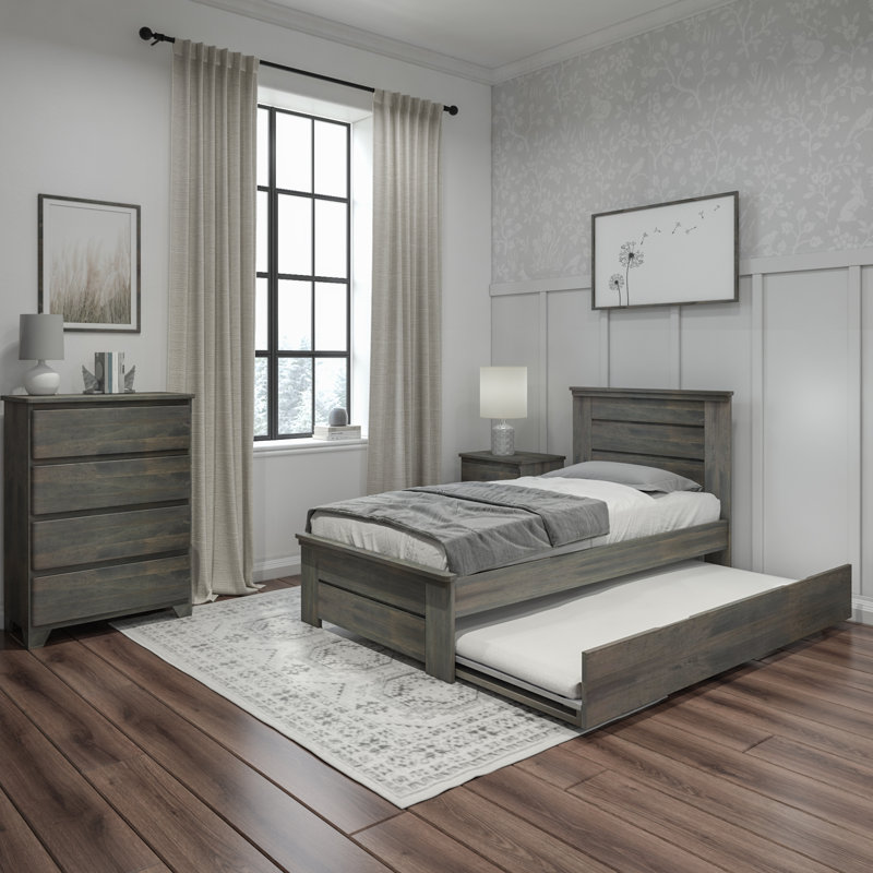  Decimus Solid Wood Platform Bed with Trundle, Twin, Driftwood