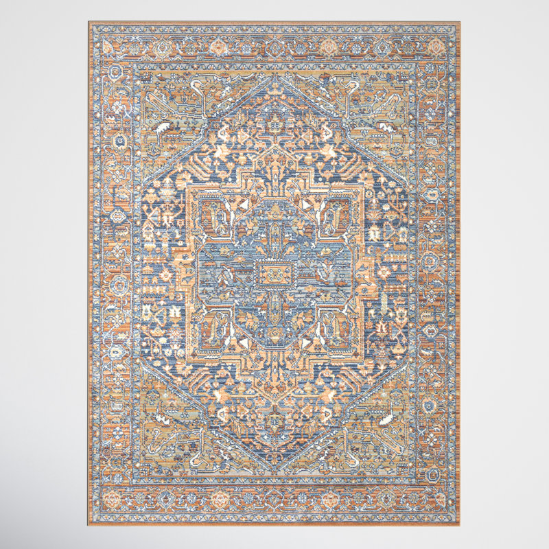 Soloman Oriental Ivory/Burnt Orange Indoor / Outdoor Area Rug, Rectangle 8'10" x 12'