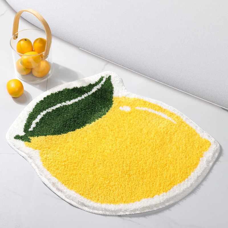  Fruit Lemon Bathroom Rugs, Absorbent Non Slip Washable Bath Mats For Bathroom And Kitchen, Cute Yellow Fun Shaped Bathtub Rug Shower Rug