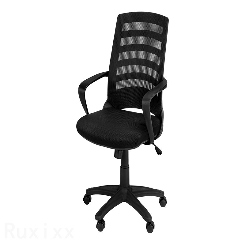 Chaise de bureau en maille noire en métal noir, hauteur réglable, pivotante, ergonomique, accoudoirs, bureau d'ordinateur, contemporain moderne