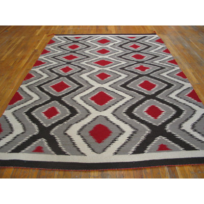 Tapis unique en laine noué à la main de 6 pi x 9 pi rouge / gris / blanc
