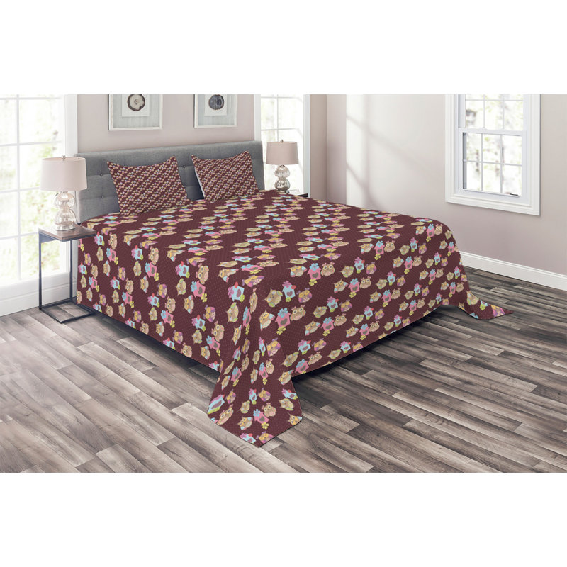 Owl Polyester Dots Coverlet, King Bedspread + 2 Shams