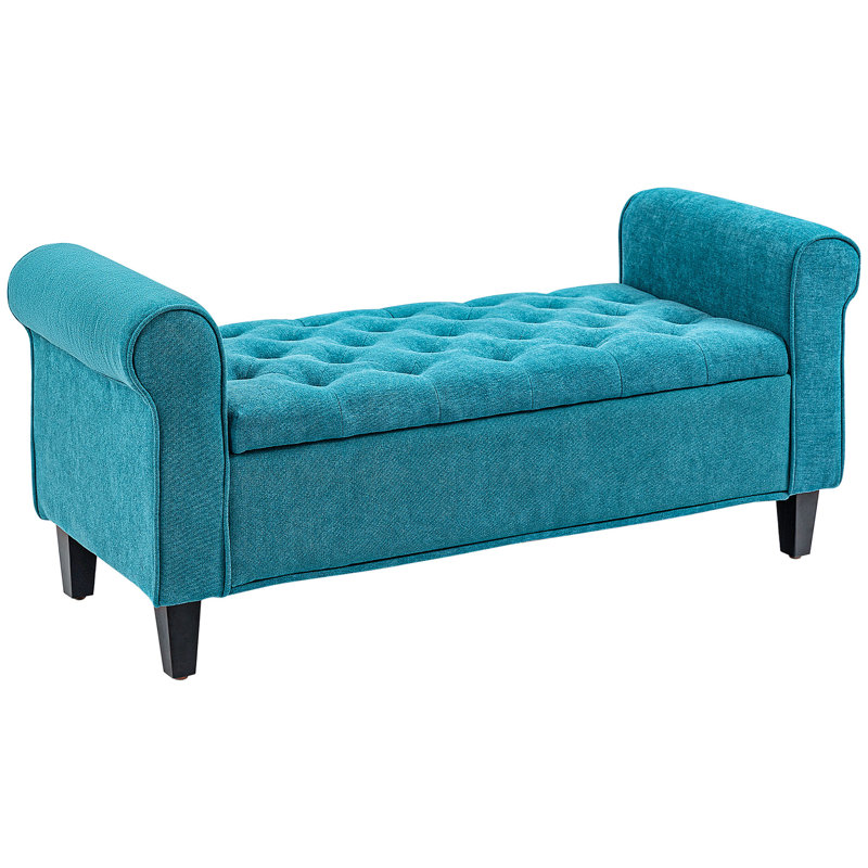Banc de rangement avec repose-pieds 50 po, banc de bout rembourré avec accoudoirs roulés, pieds en bois, banc de rangement capitonné