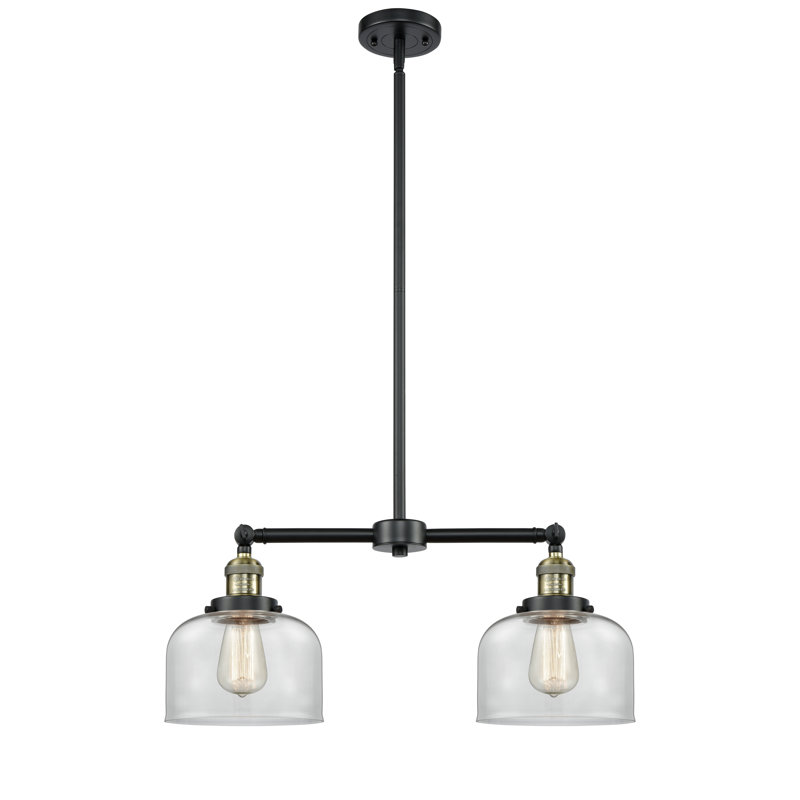 Large Bell 8" - 2 Light 21" Island Light, Clear, Black Antique Brass, No Bulb Included