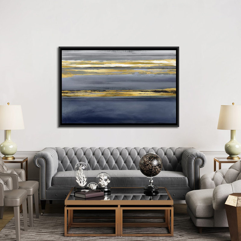 «Parallel Lines Noir», impression sur toile, H 18 po x l 26 po x P 1,5 po, Toile encadrée noire, Pas de tapis