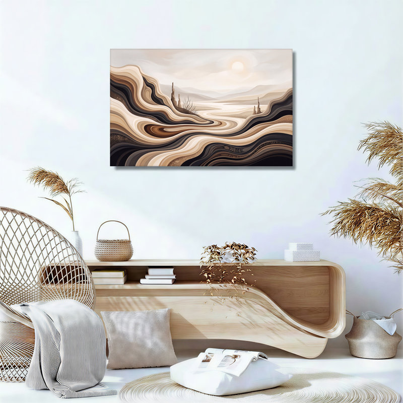 «Wavy Layered Hills in Earth Tones and sépia Sky», art mural sur toile, H 18 po x l 24 po