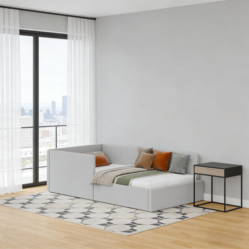 Twin daybed with headboard for Bedroom, Guest Room, Gray