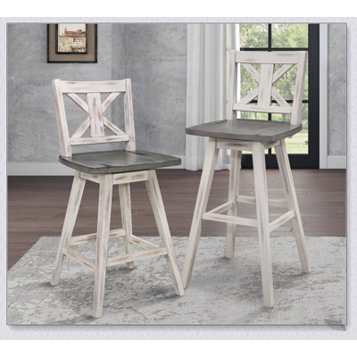 Counter Height Swivel Chairs Set of 2, Durable Rubberwood with 360-Degree Rotation for Modern Kitchens and Dining Rooms