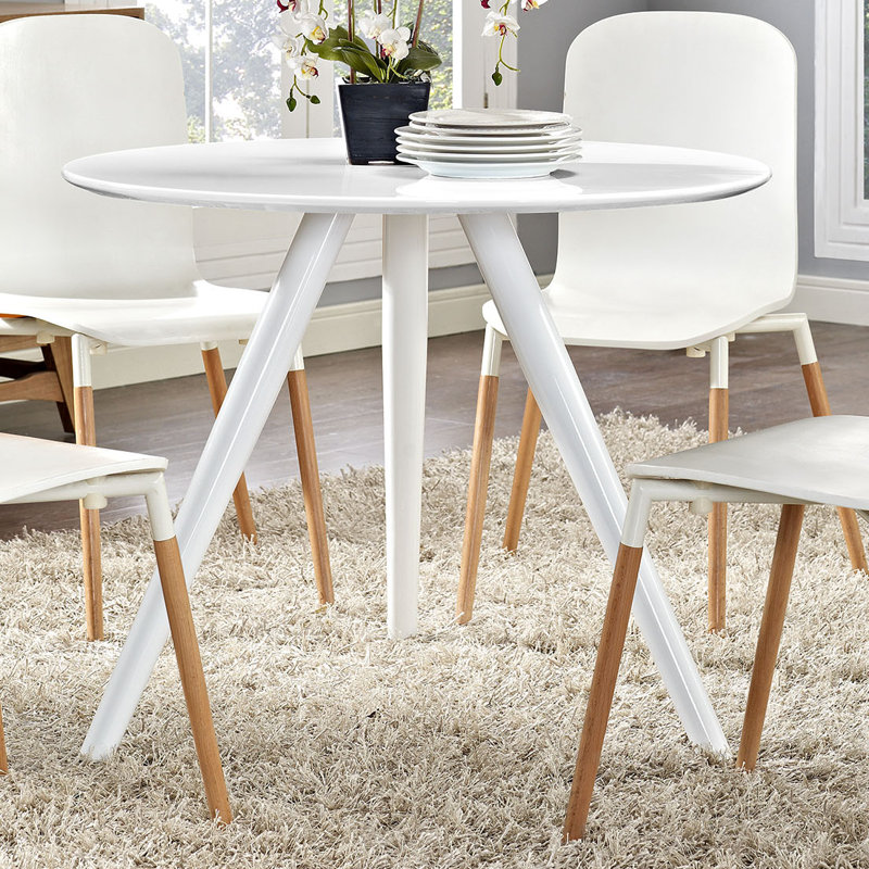 Carson Carrington Klarup Wood Top Dining Table with Tripod Base, White, 29.5" H x 54" L x 54" W