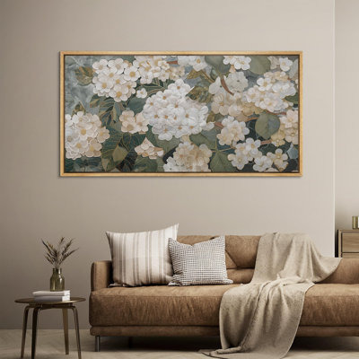 Motif floral botanique avec illustrations de fleurs blanches et de feuilles vertes rétro