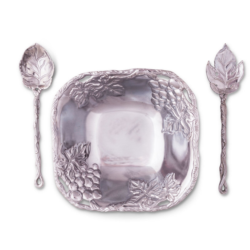 Arthur Court Designs Grape Pattern Aluminum Salad Bowl and Servers Set