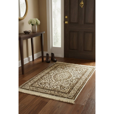 Tapis oriental Messismith à motif floral crème Kirman 2X3