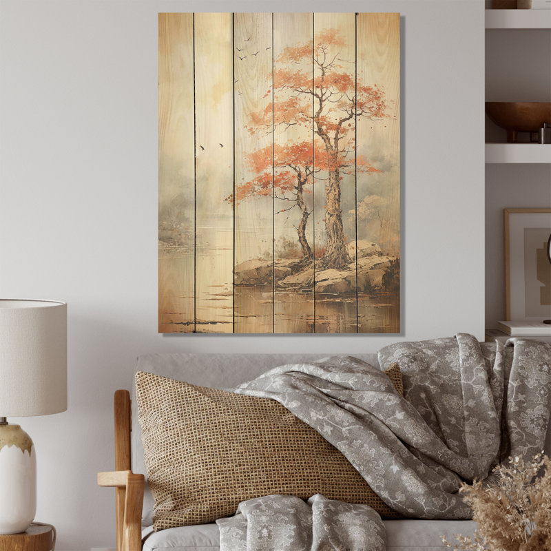 Érable beige I - Arbre en érable, art sur bois de pin naturel, H 20 po x l 10 po