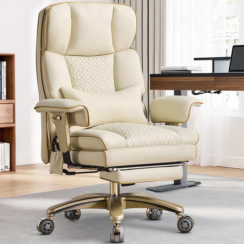 Big and Tall Office Chair, Heavy-Duty Executive Office Chairs with Adjustable Lumbar Support and Footrest, Beige