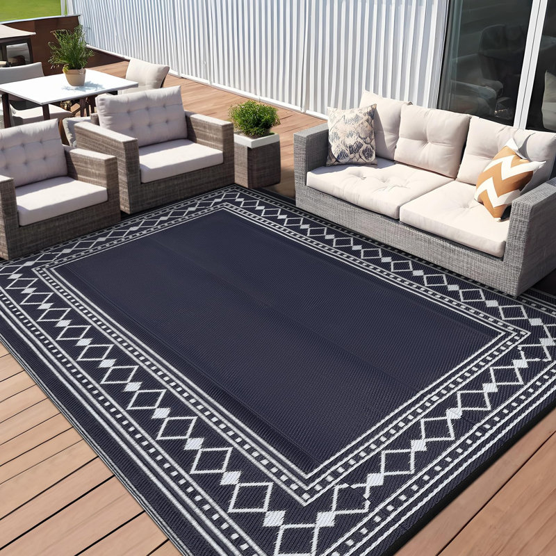 Geometric Machine Printed Area Rug, Blue, Rectangle 152 x 244 cm