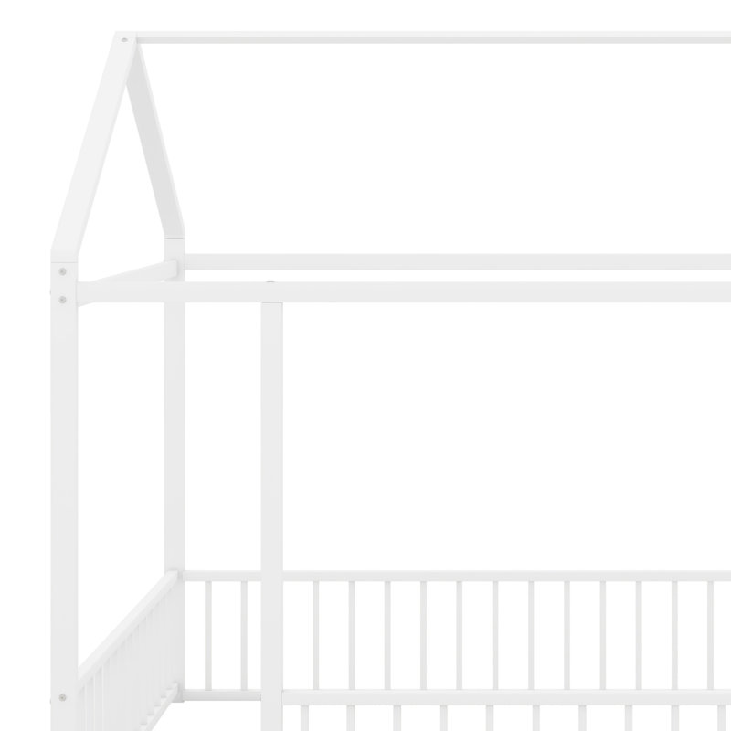 Structure de lit en métal avec clôture, blanc