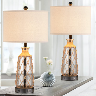 Ensemble de 2 lampes de table avec ports de charge USB, commande tactile à intensité variable à 3 voies, ampoules à DEL, conception en verre pour chambre à coucher, salon