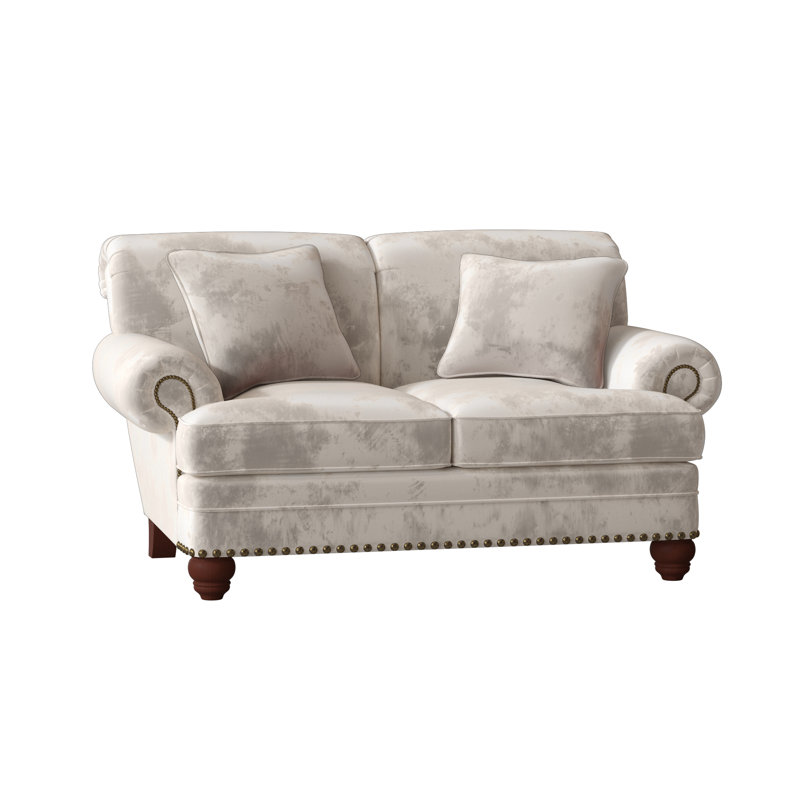 Spratt Loveseat, Peyton Navy Performance Twill, Manhattan, Light Brass