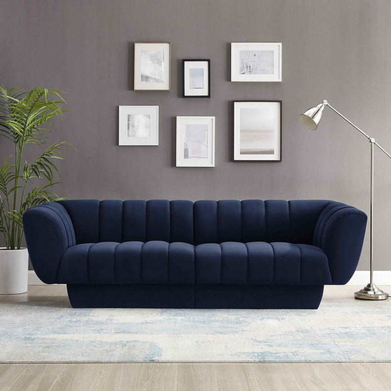 Siniya 88.2" W Chesterfield Sofa, Blue, 30.3 H x 88.2 W x 34.3 D, 3